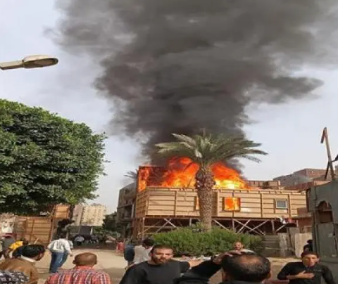 حريق هائل في استديو مصر.. النيران تلتهم موقع تصوير مسلسل “الكينغ”